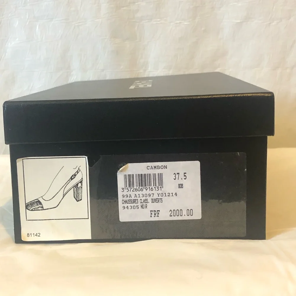 Chanel Cambon sling backs black suede with black patent toe EUC box & 2 dust bag - Picture 5 of 14